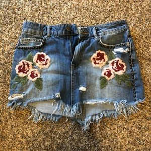 REVOLVE Free People Embroidered Denim Mini Skirt -Western Cool